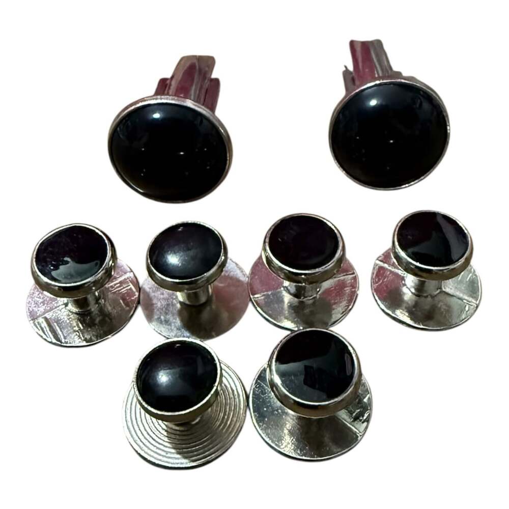 Pioneer Black Onyx Cufflinks Set with Matching Tuxedo Studs
